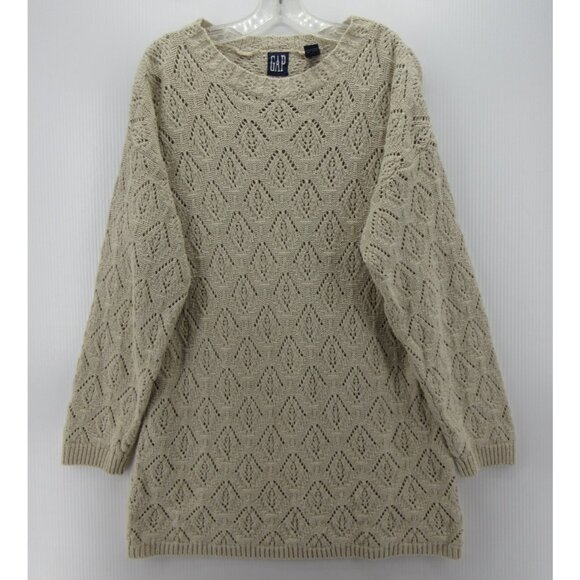 VINTAGE Gap Sweater Medium Oatmeal Linen Blend Tunic Boho Sheer * - Picture 1 of 11